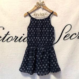 Navy Cinched Waist Dot Dress